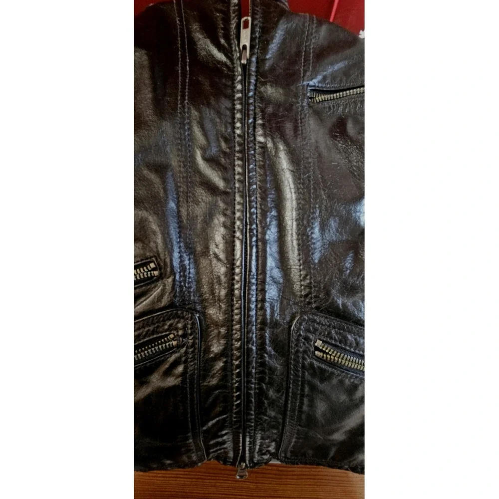 Vintage‎ CITY DKNY biker genuine leather jacket lined women's 8P